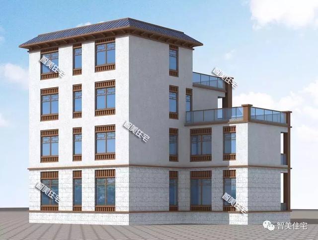 16.7×12.7米新中式四層別墅戶型方案圖，平屋頂設(shè)計(jì)