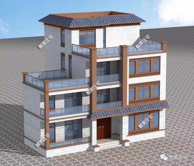 16.7×12.7米新中式四層別墅戶型方案圖，平屋頂設(shè)計(jì)
