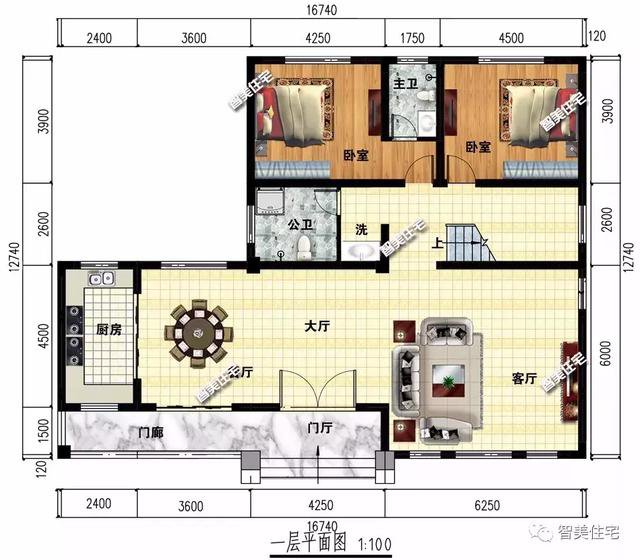 16.7×12.7米新中式四層別墅戶型方案圖，平屋頂設(shè)計(jì)