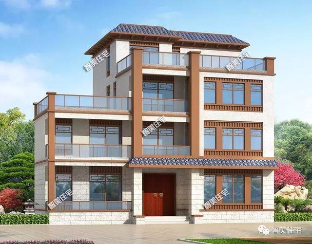 16.7×12.7米新中式四層別墅戶型方案圖，平屋頂設(shè)計(jì)