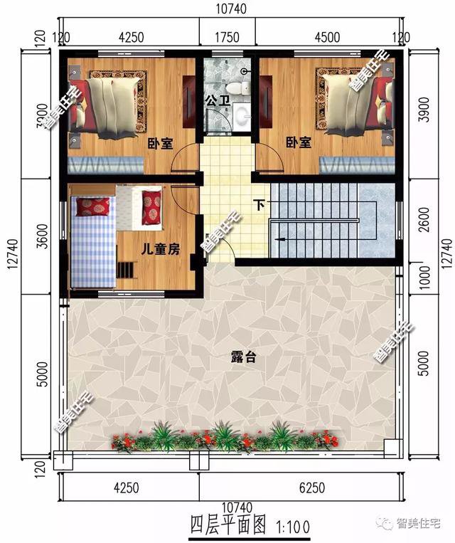 16.7×12.7米新中式四層別墅戶型方案圖，平屋頂設(shè)計(jì)