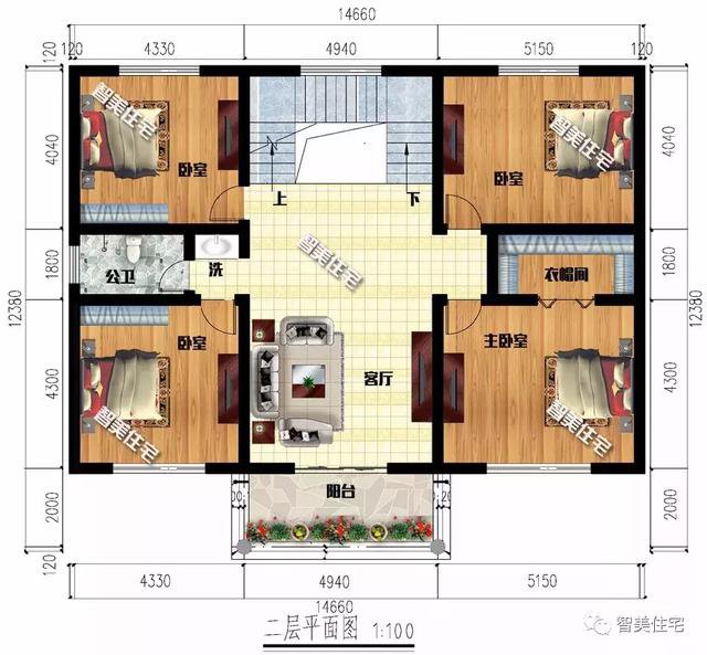 14.6×12.3米三層別墅效果圖片，帶堂屋設(shè)計
