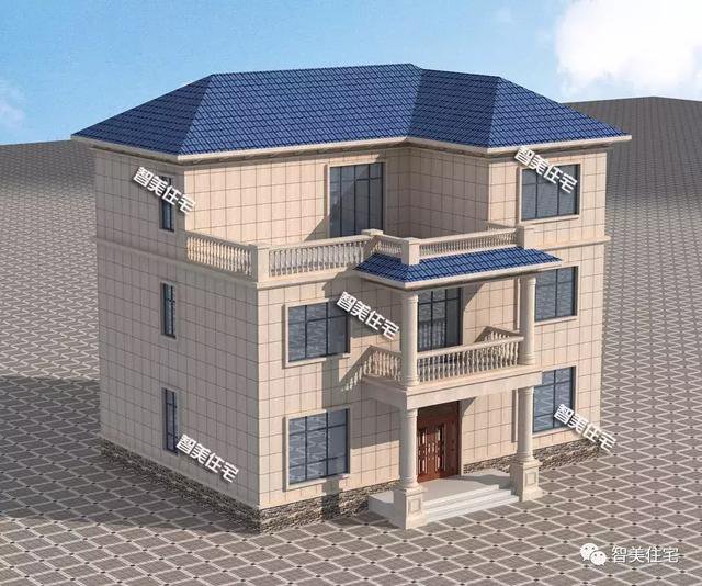 14.6×12.3米三層別墅效果圖片，帶堂屋設(shè)計