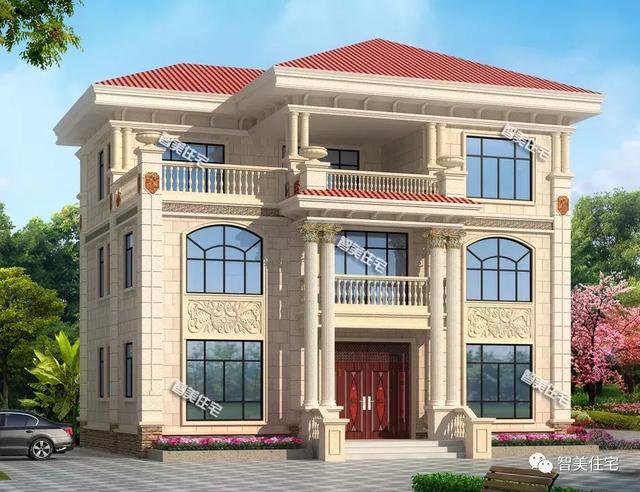 2款高端歐式民房效果圖片及戶型設計，第一款旋轉樓梯