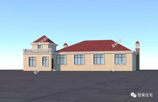 鄉(xiāng)村4間一層住宅設計戶型圖，帶車庫