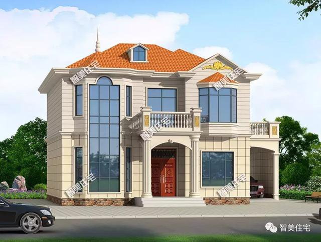 2款帶車庫(kù)的農(nóng)村住宅方案圖，外觀圖片適合鄉(xiāng)村建