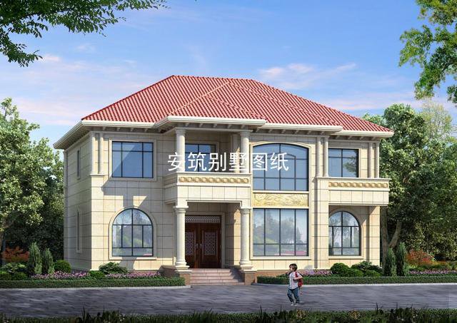 開間14.9米進深11.7米二層農村房子戶型圖，造價34萬