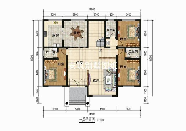 開間14.9米進深11.7米二層農村房子戶型圖，造價34萬