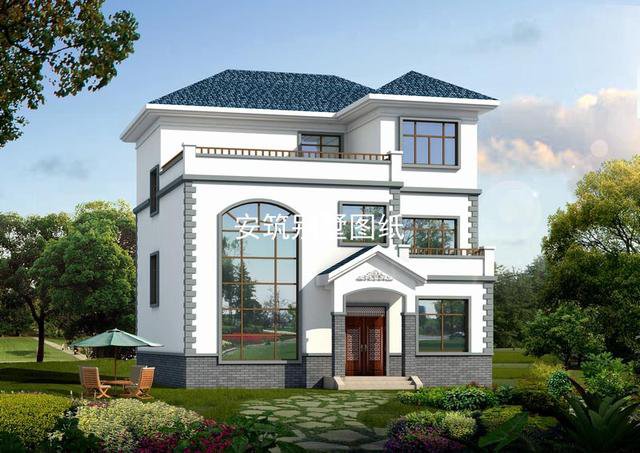 12×13帶露臺簡歐現(xiàn)代三層樓房設計，年輕人喜歡的風格