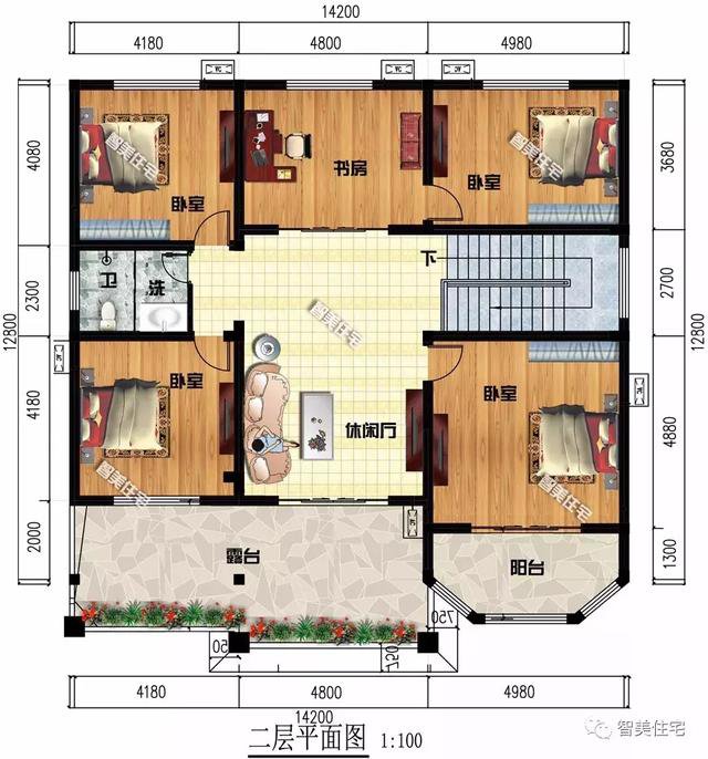 14.2×12.8米二層新民居設(shè)計圖，河南客戶私人定制