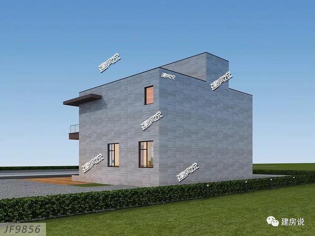 現代風格二層新民居住宅戶型圖，平屋頂設計可以當露臺