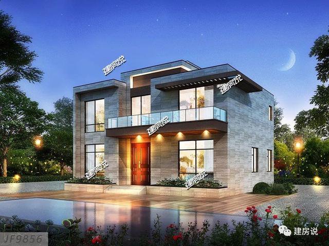 現代風格二層新民居住宅戶型圖，平屋頂設計可以當露臺