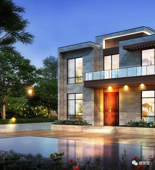 現代風格二層新民居住宅戶型圖，平屋頂設計可以當露臺