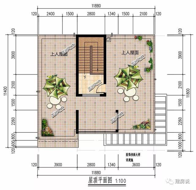 現代風格二層新民居住宅戶型圖，平屋頂設計可以當露臺