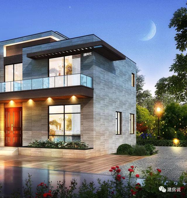 現代風格二層新民居住宅戶型圖，平屋頂設計可以當露臺