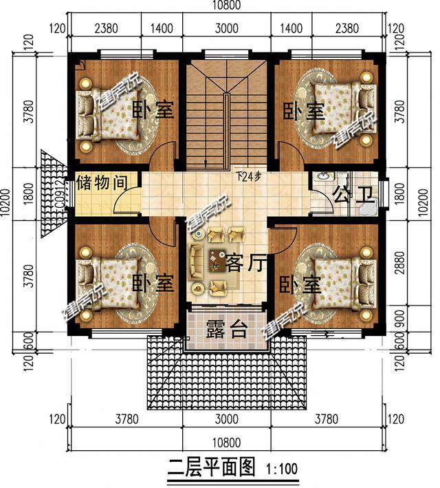 3套120平上下的農(nóng)村房子民宅設計圖，一二層的都有