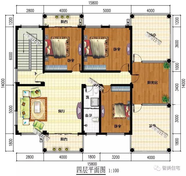 15.8×12.8米農(nóng)村四層民房設(shè)計(jì)，外觀超大氣