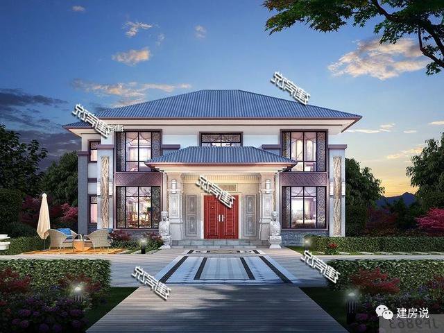 開間16.5米進(jìn)深14米二層新中式別墅圖，回村建一棟高大上別墅