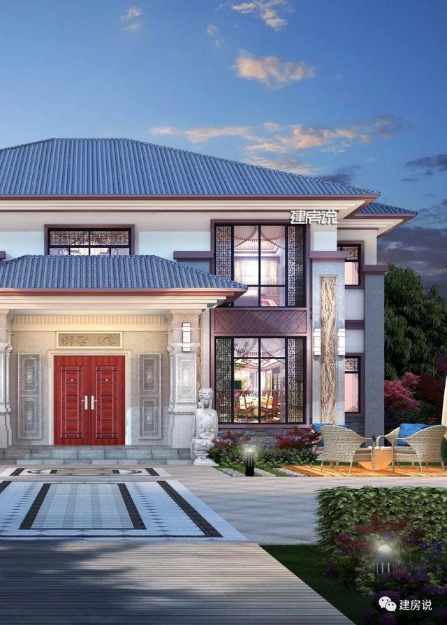 開間16.5米進(jìn)深14米二層新中式別墅圖，回村建一棟高大上別墅