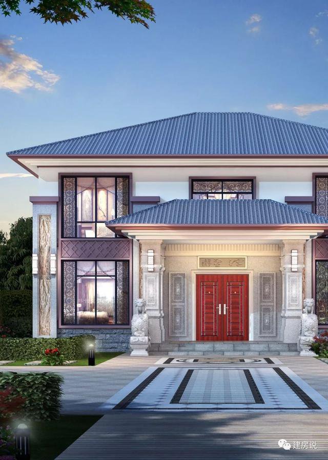 開間16.5米進(jìn)深14米二層新中式別墅圖，回村建一棟高大上別墅