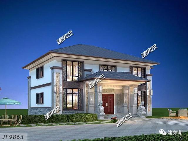 開間16.5米進(jìn)深14米二層新中式別墅圖，回村建一棟高大上別墅