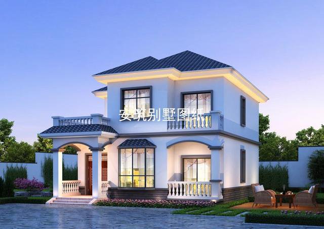 10*11米的二層歐式住宅戶型圖，帶個(gè)小露臺(tái)