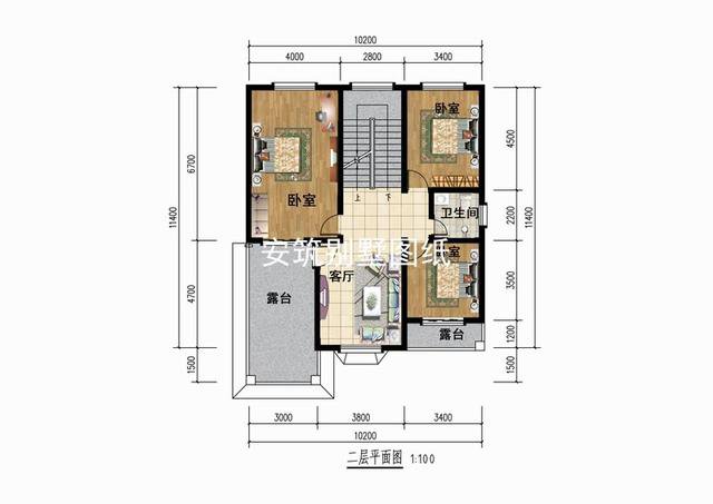 10*11米的二層歐式住宅戶型圖，帶個(gè)小露臺(tái)