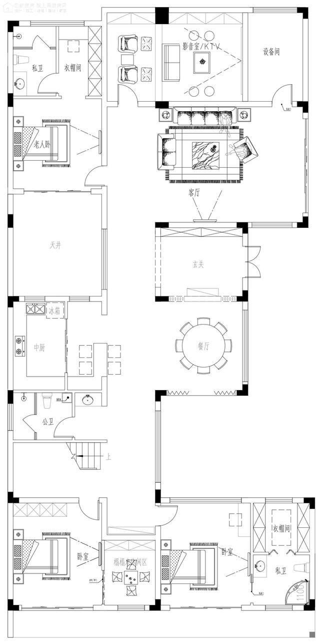 帶中式小院的農村住宅戶型圖，住進去肯定很愜意