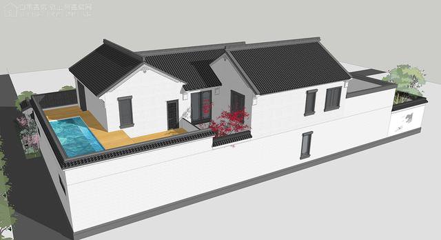 帶中式小院的農村住宅戶型圖，住進去肯定很愜意