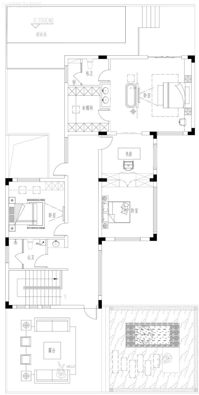 帶中式小院的農村住宅戶型圖，住進去肯定很愜意