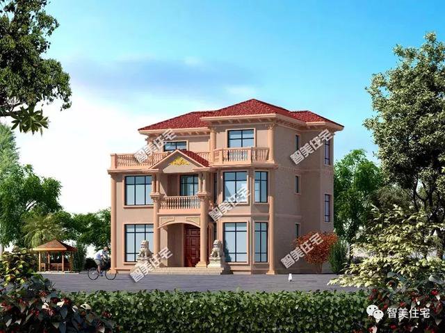 開間13米的兩棟農(nóng)村民房戶型圖，歐式風格