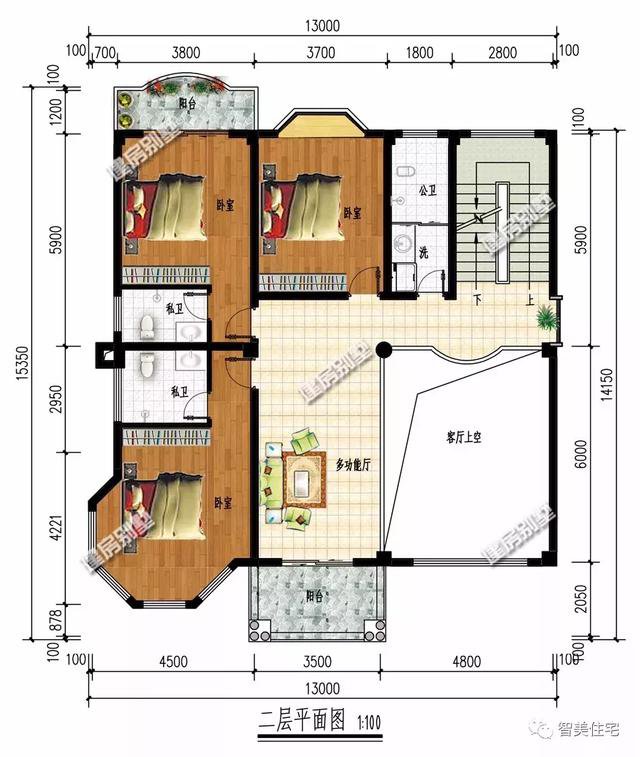 開間13米的兩棟農(nóng)村民房戶型圖，歐式風格