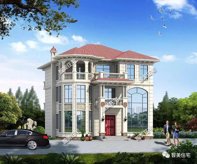 開間13米的兩棟農(nóng)村民房戶型圖，歐式風格