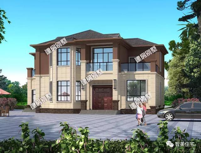 2款大面寬的農(nóng)村自建房戶型圖，一個(gè)新中式，一個(gè)偏歐式