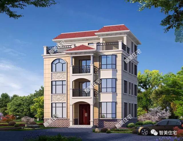 農(nóng)村四層平屋頂樓房戶型方案設(shè)計，外觀挺大氣，50萬左右