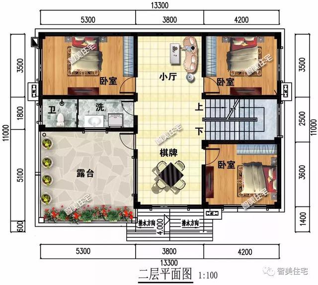 面寬13米的兩層小別墅戶型方案圖，主體20多萬