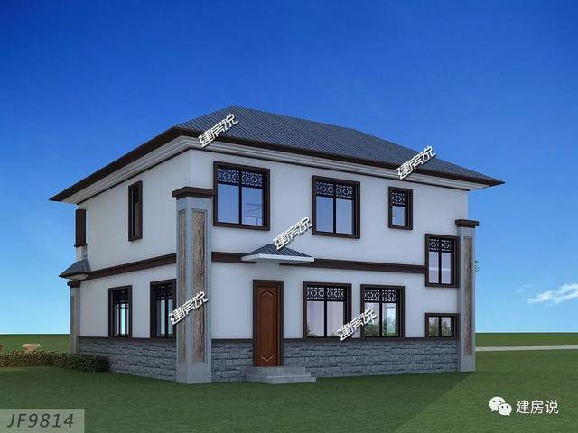 帶天井內(nèi)院的三層新中式別墅設(shè)計(jì)圖，附彩色戶型圖