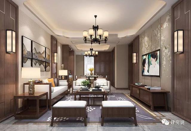 帶天井內(nèi)院的三層新中式別墅設(shè)計(jì)圖，附彩色戶型圖