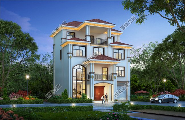 簡歐式四層農(nóng)村自建房別墅設(shè)計(jì)圖效果圖，戶型方正大氣