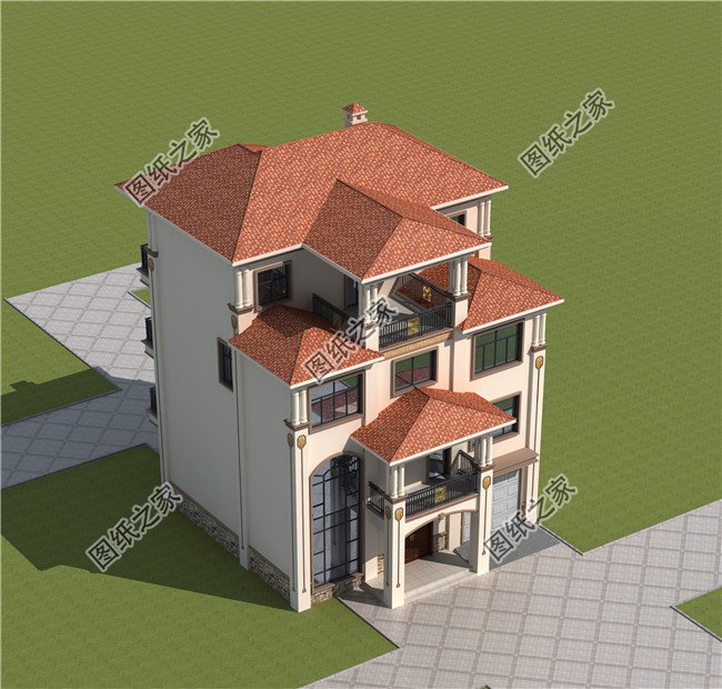 簡歐式四層農(nóng)村自建房別墅設(shè)計(jì)圖效果圖，戶型方正大氣