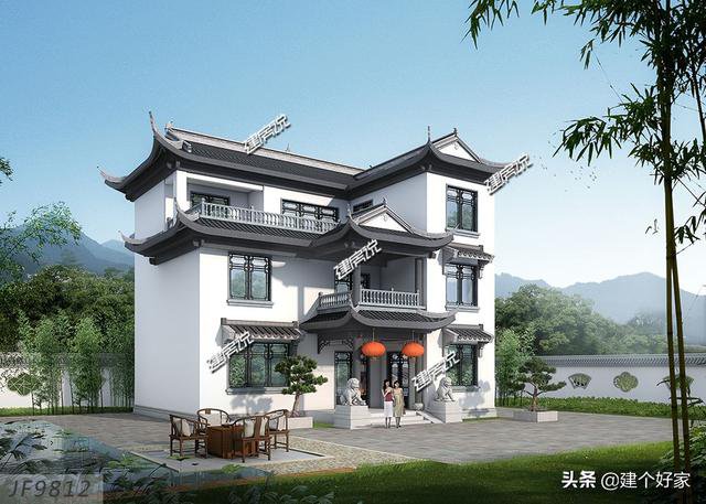 16款中式徽派自建房別墅圖片，高清外觀效果圖