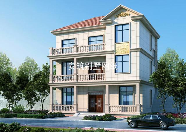 開間12米進(jìn)深9.5米三層簡(jiǎn)歐房子戶型方案圖，比較實(shí)用