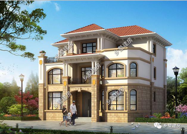 開間11.9米，進(jìn)深9.7米的三層歐式住房戶型圖