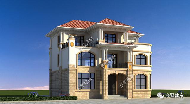 開間11.9米，進(jìn)深9.7米的三層歐式住房戶型圖