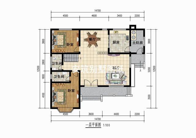 帶土灶房的農(nóng)村二層住宅戶(hù)型圖，農(nóng)村建很方便