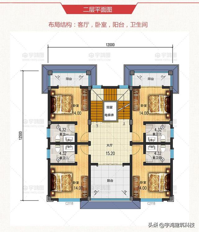 三款豪華大氣的農(nóng)村住房戶型圖，三層、四層都有