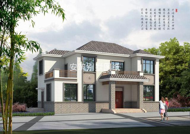 15*9.5米中式二層農(nóng)村住宅戶型圖，白墻黛瓦