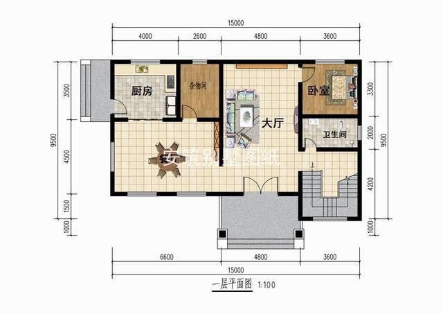 15*9.5米中式二層農(nóng)村住宅戶型圖，白墻黛瓦