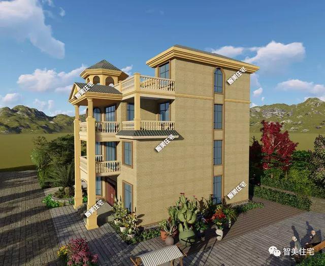 帶露臺涼亭的四層農村自建房戶型方案圖，小亭子很漂亮