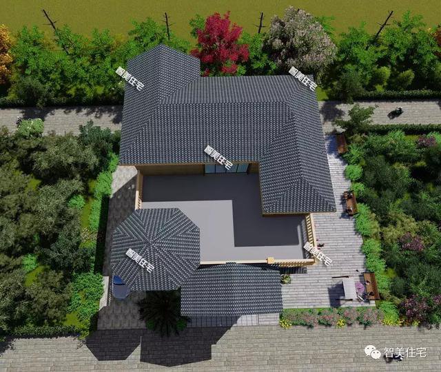 帶露臺涼亭的四層農村自建房戶型方案圖，小亭子很漂亮